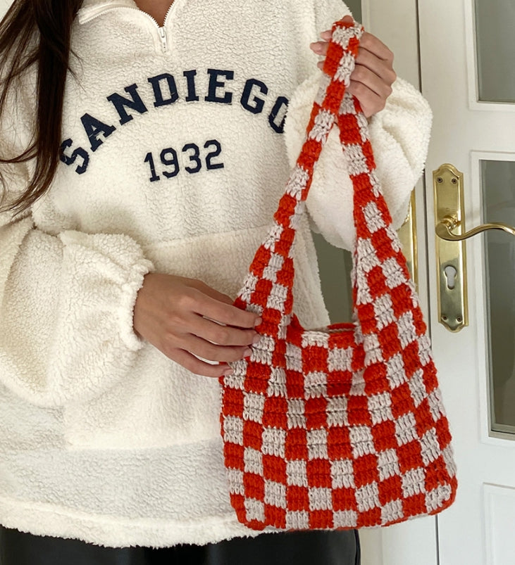 Knitted Checkered Tote Bag By GY Studios